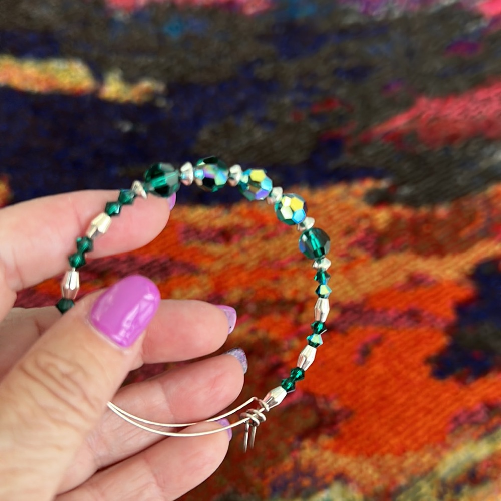 Turquoise and silver Swarovski Crystal bangle bracelet